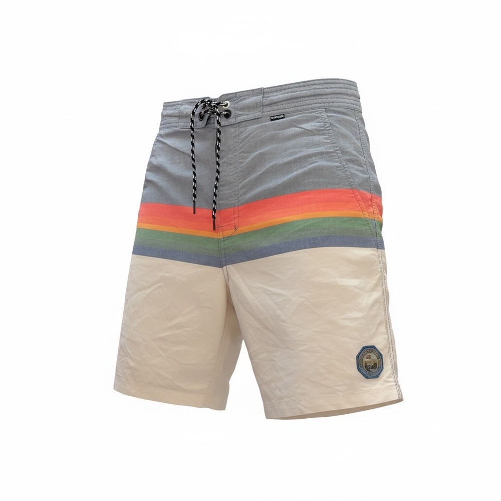 Hurley Gray and Cream Board Shorts with Multicolor Stripe